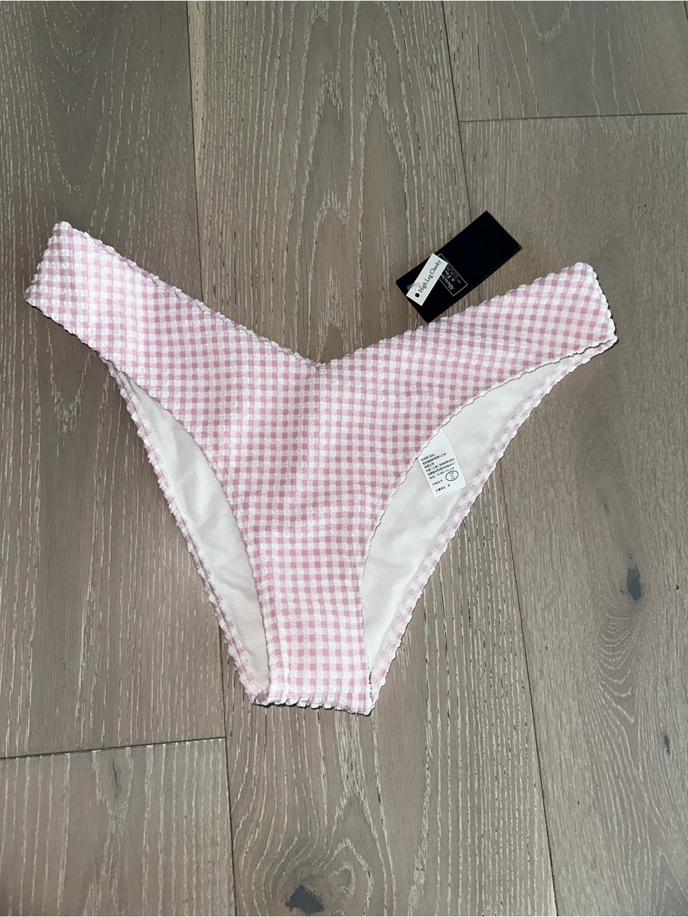 NWT Abercrombie High-Leg Cheeky Bottom in Light Pink Gingham Sz medium